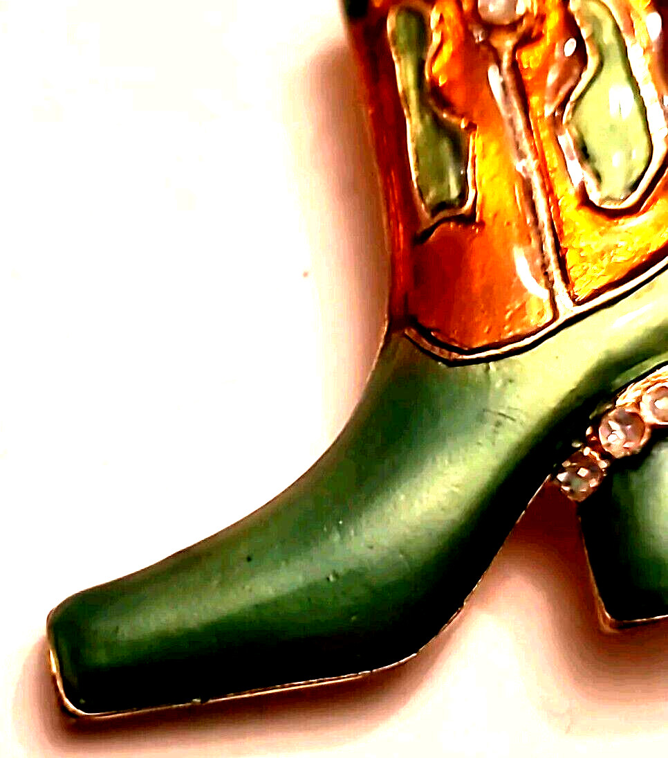 Western Mates Cowgirl Boot Broch Pin Enamel Layered 18K Gold Hand Painted
