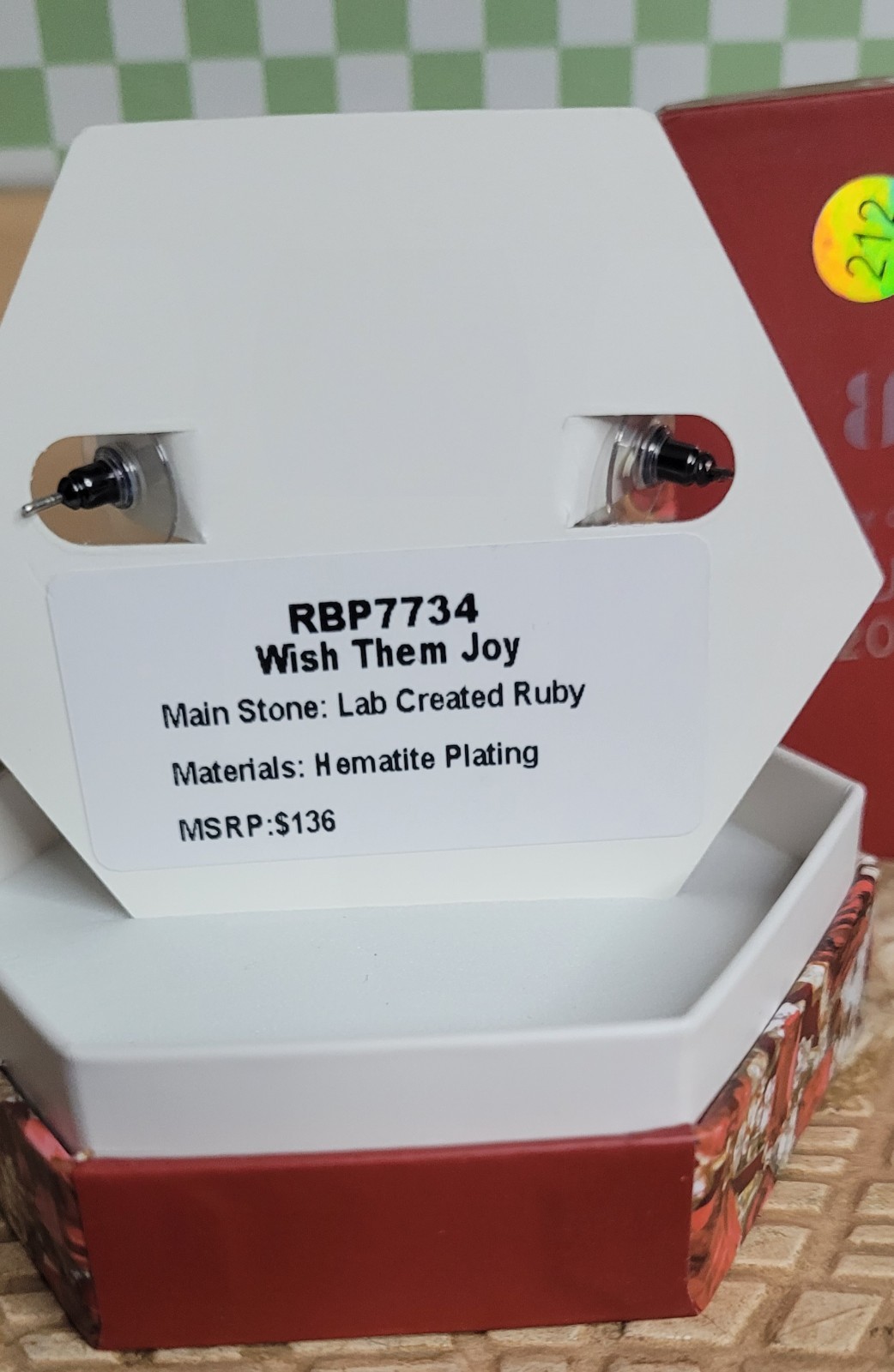 Bomb Party July 2024 Earrings “Wish Them Joy” Lab Created Ruby /Hematite Plating
