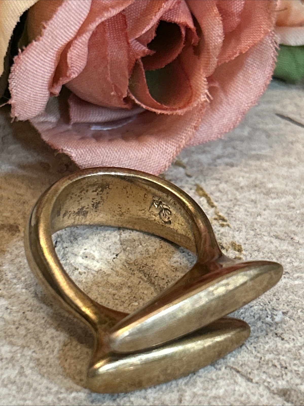 56. Monica Castiglioni MC Bronze Rose gold tone Open Design Ring 13.4g, 6.5-.75s