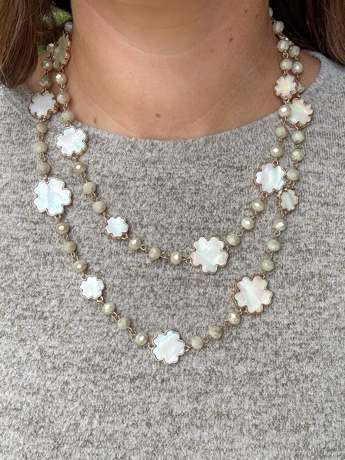 Park Lane CLOUD Mother Of Pearl & Faceted Bead Long Gold Necklace, Retail $174