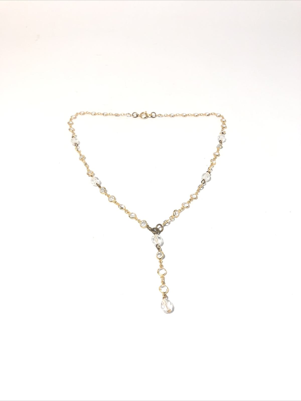 Women’s 16” Gold Tone Y-Drop Pendant Necklace W/ Acrylic Crystal Gems-Fashion.