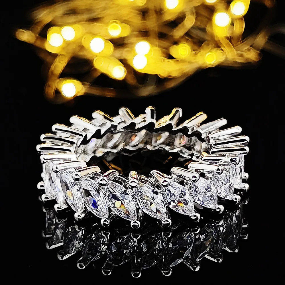 925 Sterling Silver Eternity Band Women Zircon Prong Setting Engagement Jewelry
