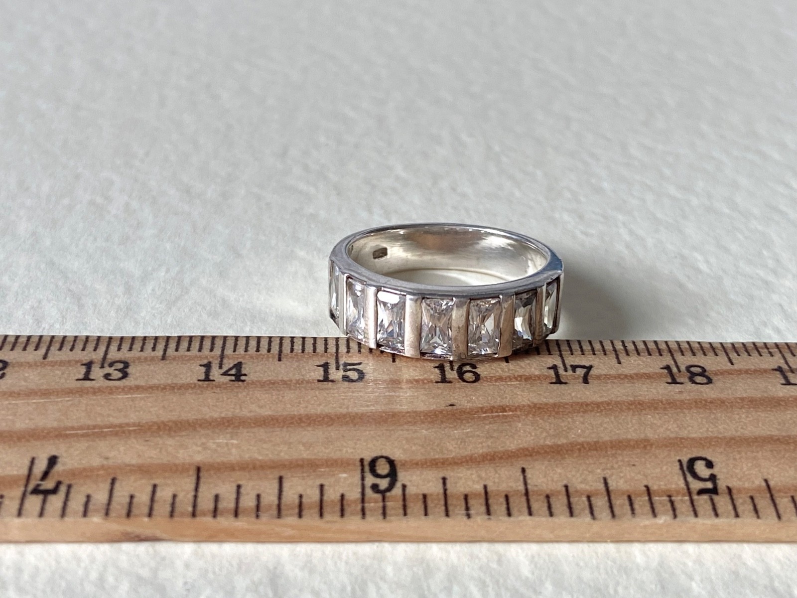 Sterling Silver Channel Set Baguette Crystal Ring, Modern 925 Silver Band