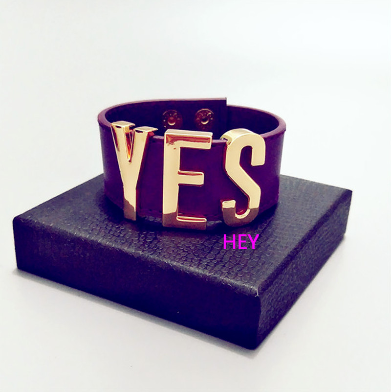 Harley Quinn Bracelet YES SIR Purple Leather Suicide Squad Girl Gold cuffs