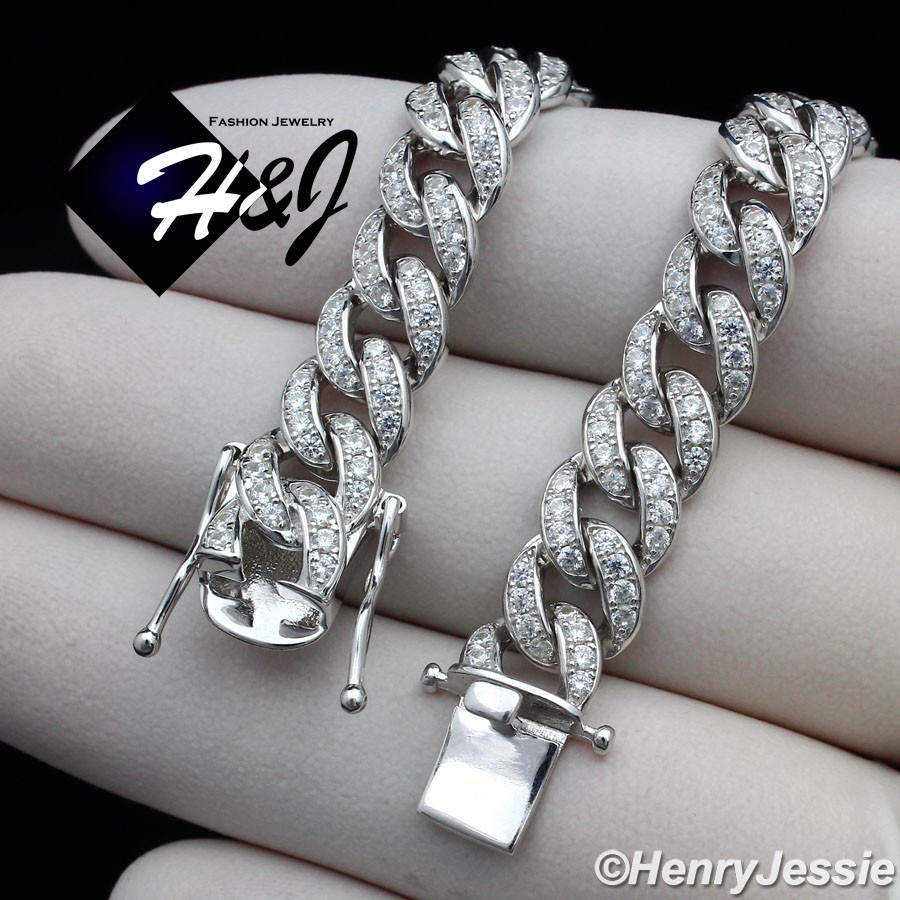 18″-30″MEN 925 STERLING SILVER ICY BLING CZ 8MM MIAMI CUBAN CHAIN NECKLACE*N11