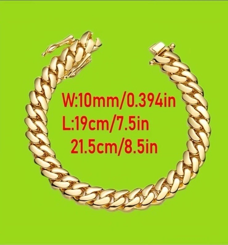 Set 2Pc Cuban Chain Necklace & Bracelet for Men 18K Gold Plated 10mm 8.5/26inch