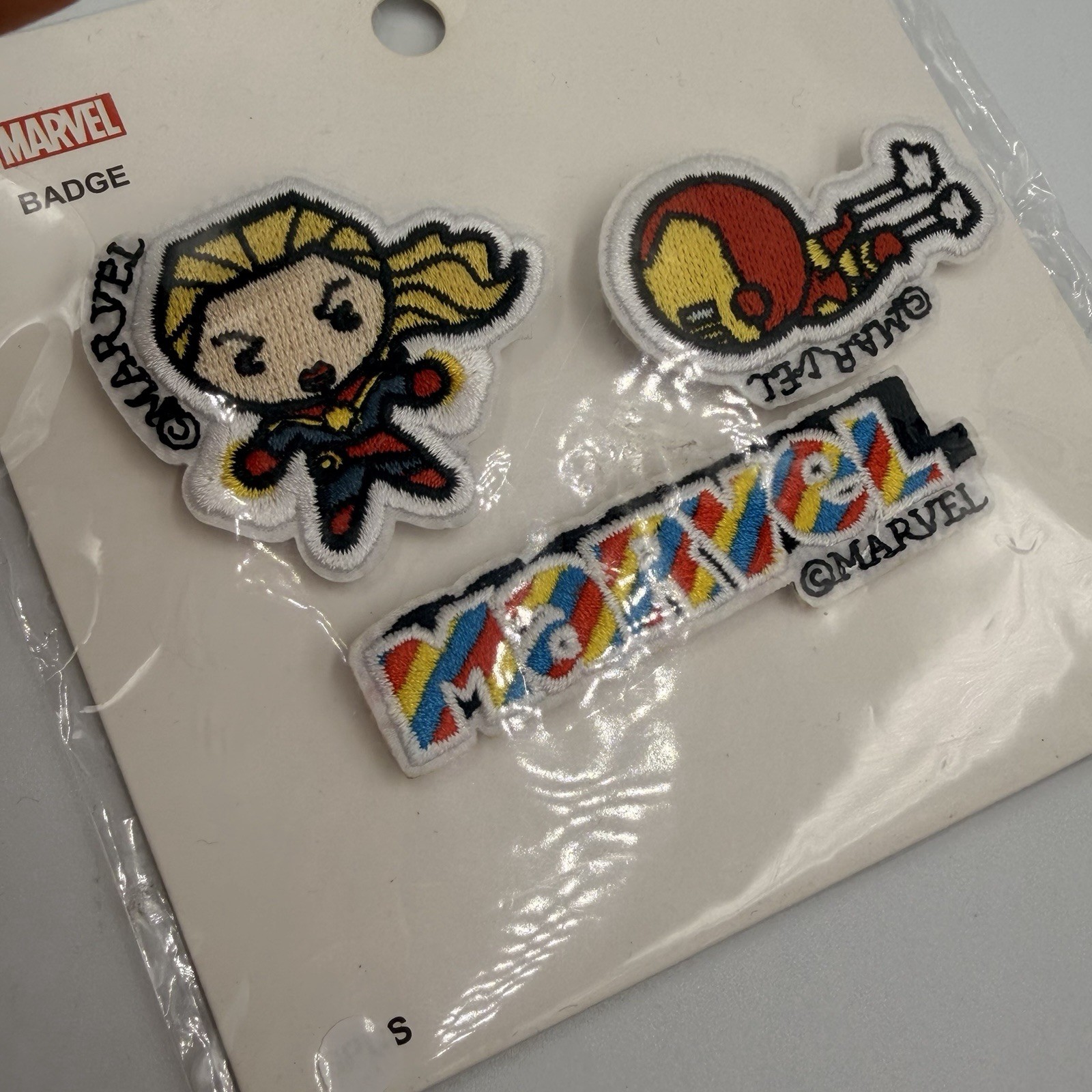 Marvel Kawaii Embroidered Pin Patch Set Captain Marvel Iron Man Logo 3pc Miniso