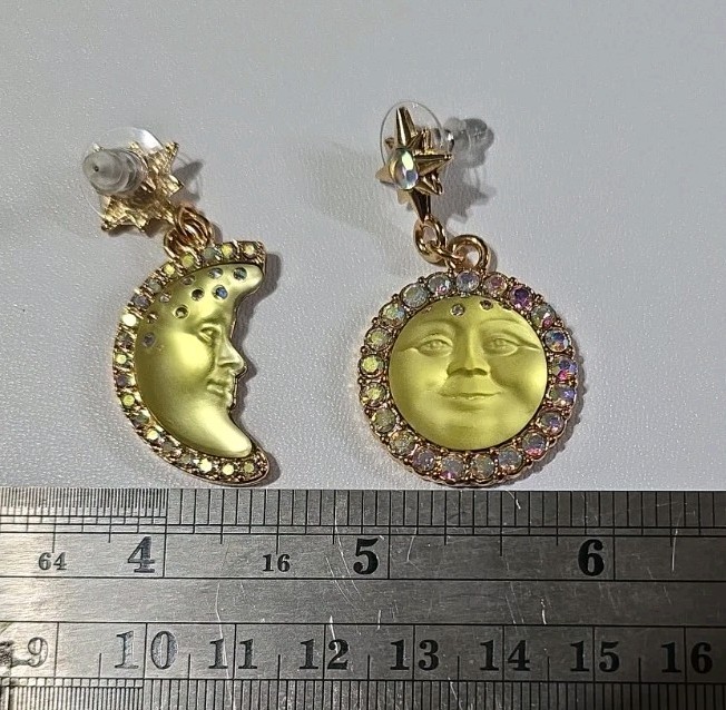 2″ KIRKS FOLLY YELLOW SEAVIEW MOON FACE CRYSTAL RHINESTONE DROP DANGLE EARRINGS