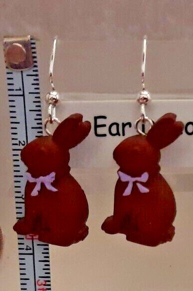 Chocolate or white Bunny Rabbit Earrings Silver hooks Ear Decorations by Robyn