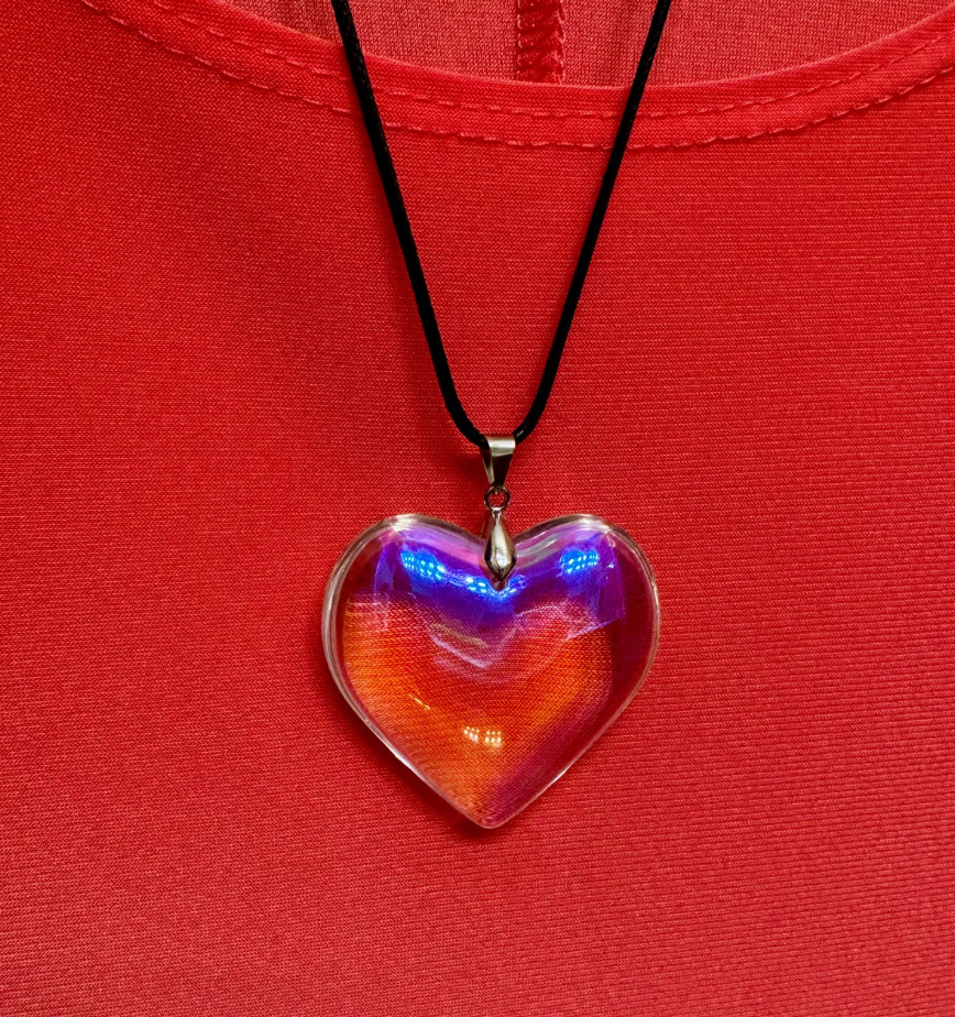 Iridescent Heart Necklace Puffy Heart Pendant Glass Charm Heart Choker Gift