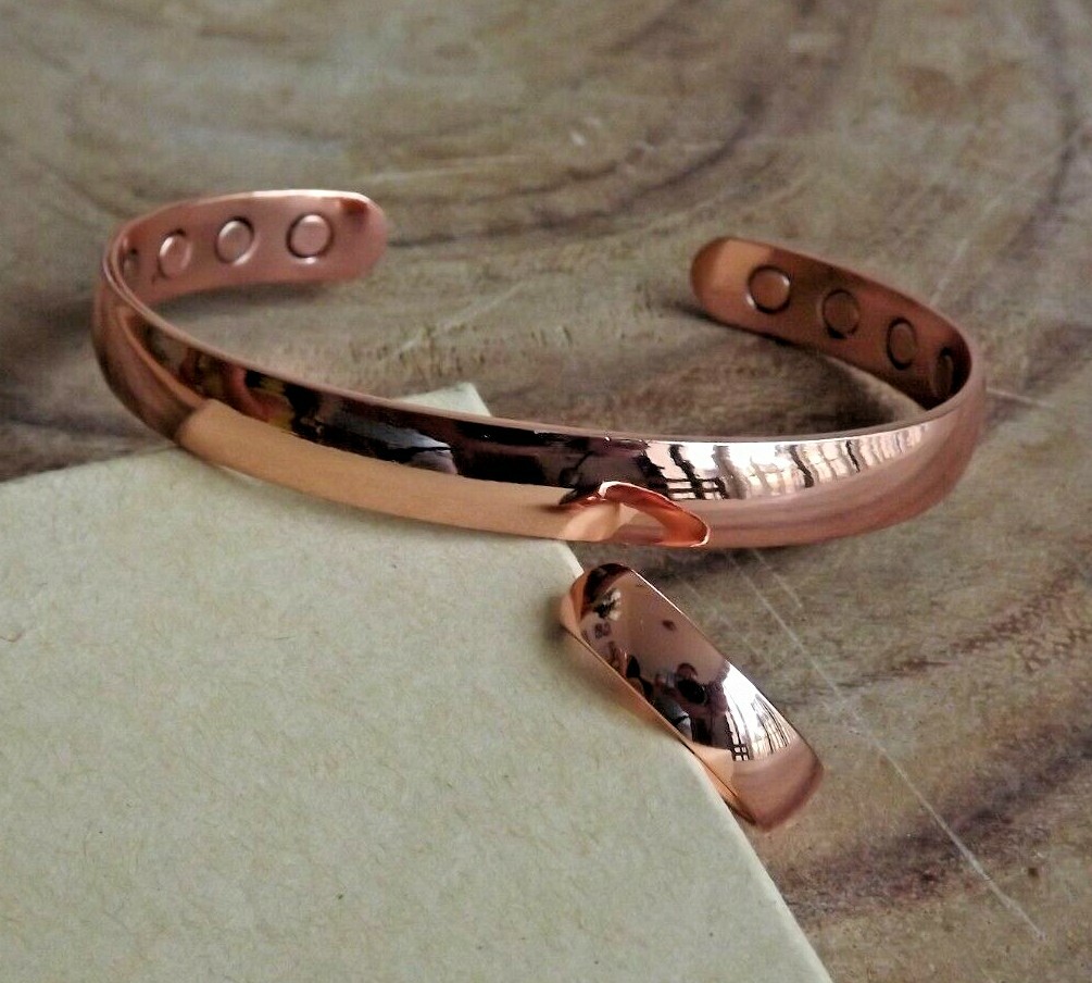 Solid Copper Magnetic Dome Bracelet & Ring Set Arthritis Men Women Cuff Ring
