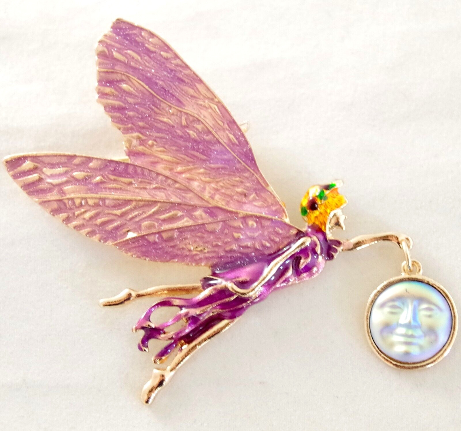 3″ NWOT DESIGNER STYLE FAIRY GODDESS w/ AB MOON FACE DANGLE PENDANT BROOCH COMBO