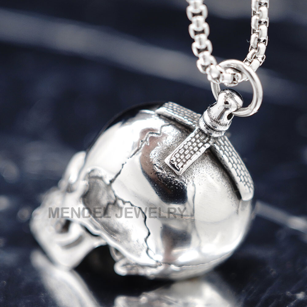 MENDEL Gothic Mens Biker Skull Pendant Necklace Men Stainless Steel Chain Silver
