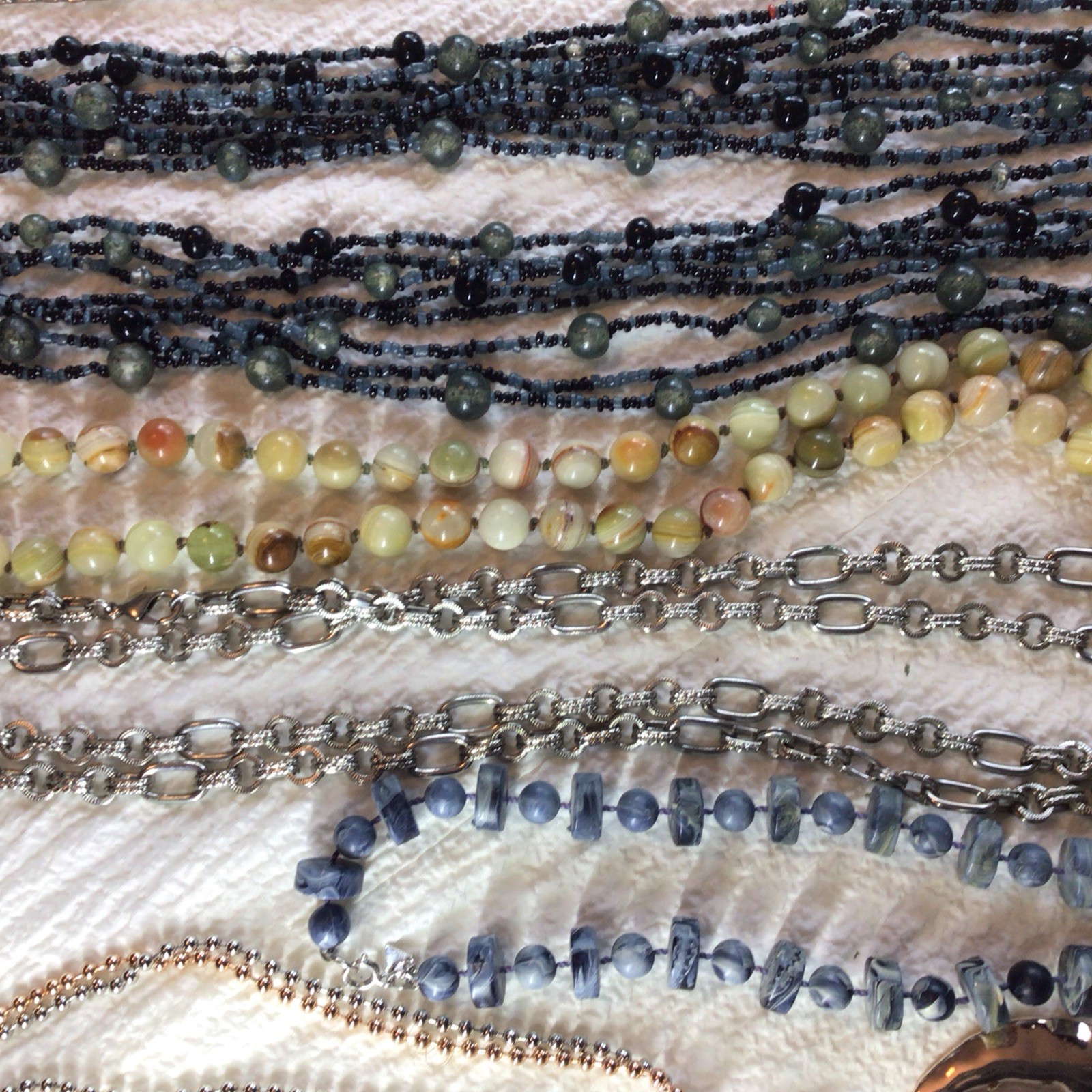 Lot Of 7 Costume Necklaces, I Pr Earrings, 1 Agate Necklace