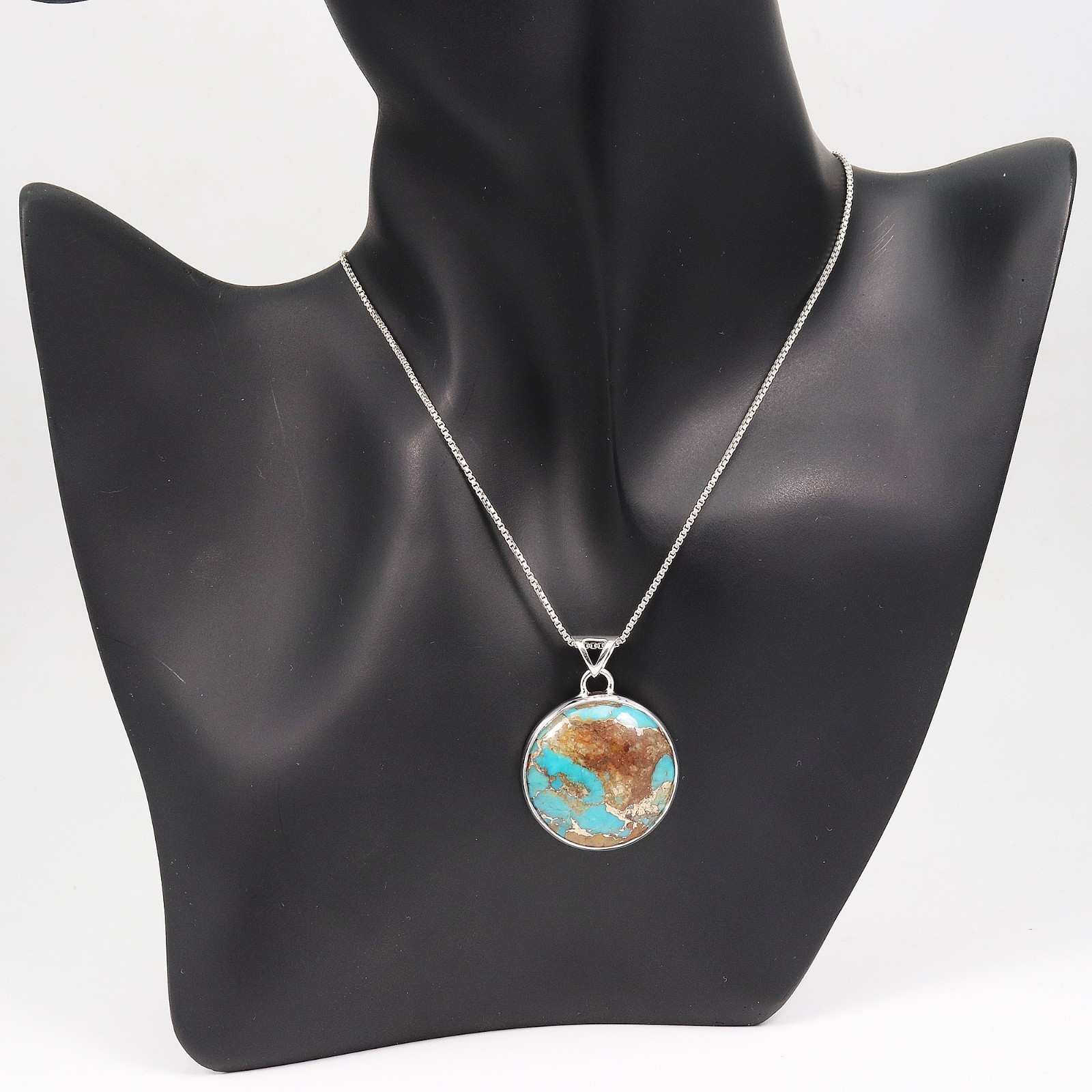 25MM Round Boulder Turquoise Necklace 925 Silver Pendant Gift for Women