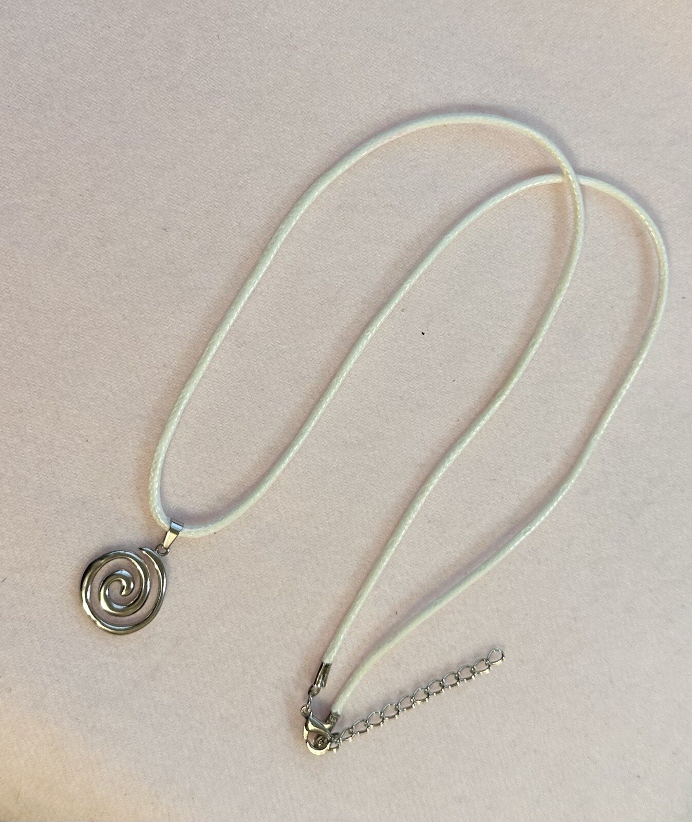 Silver Spiral Swirl Pendant Necklace White Cord Unisex Women Men Brand New