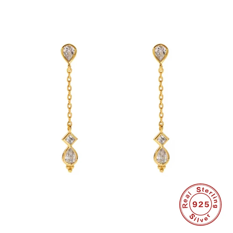 1 Pair 925 Sterling Silver Long Tassel Drop Earrings Women Waterdrop Jewelry
