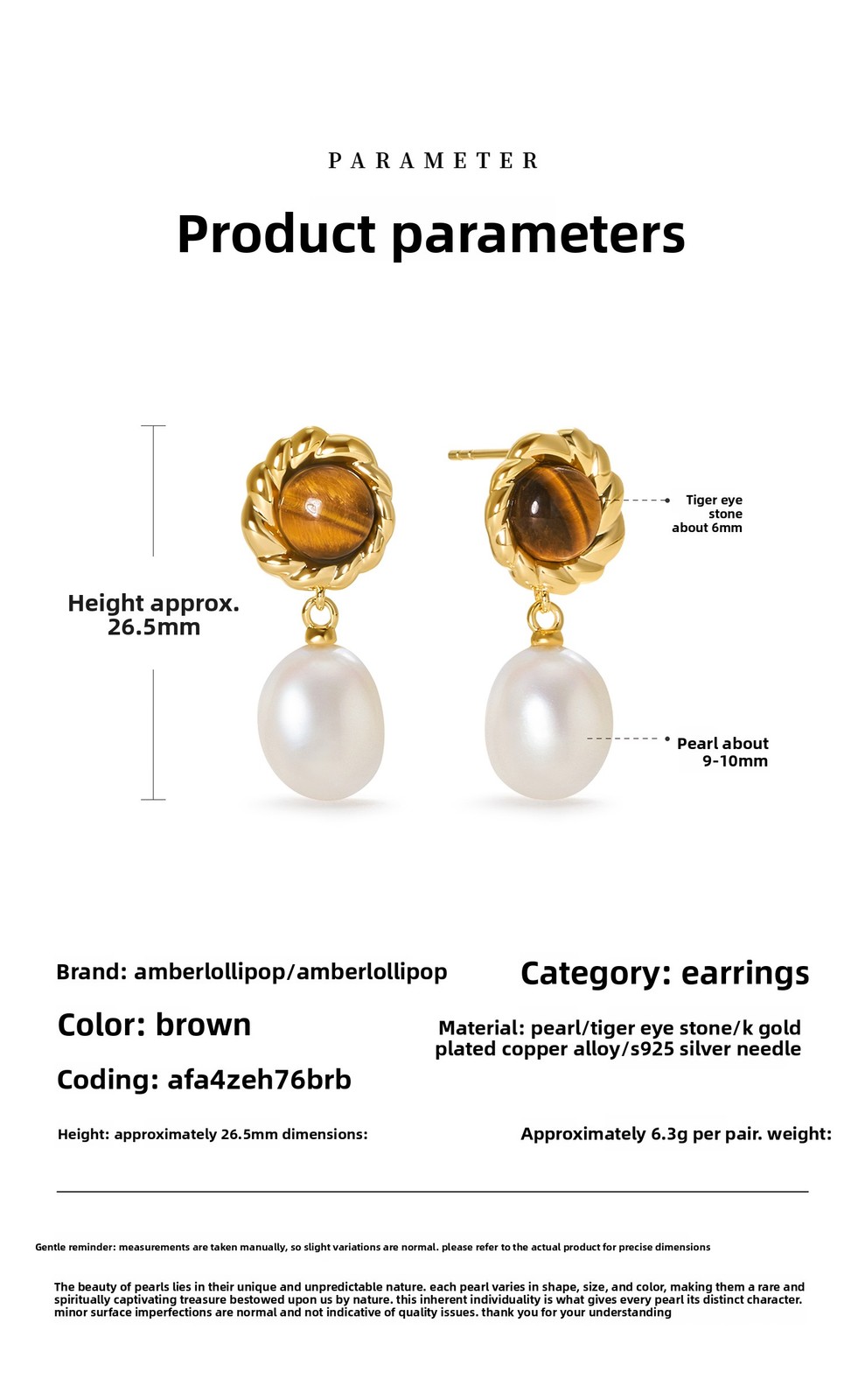 Amber Lollipop Vintage Beauty Pearl Earrings Light Luxury Gemstone Earrings