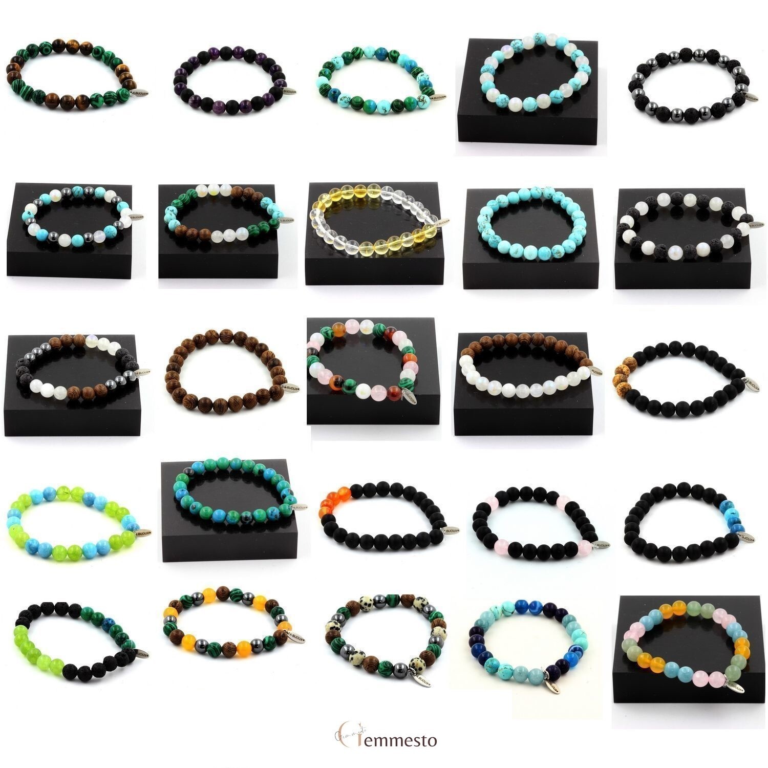 Zambia Emerald Bracelet + Yellow Agate + Green Red Jasper + Wood
