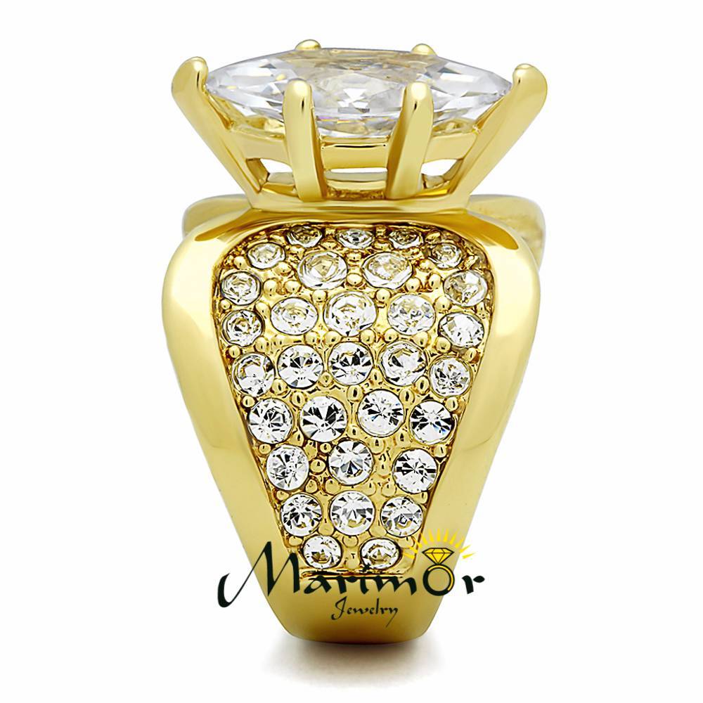 Stainless Steel Gold Plated 4.34 Ct Marquise Zirconia Engagement Ring Sizes 5-10