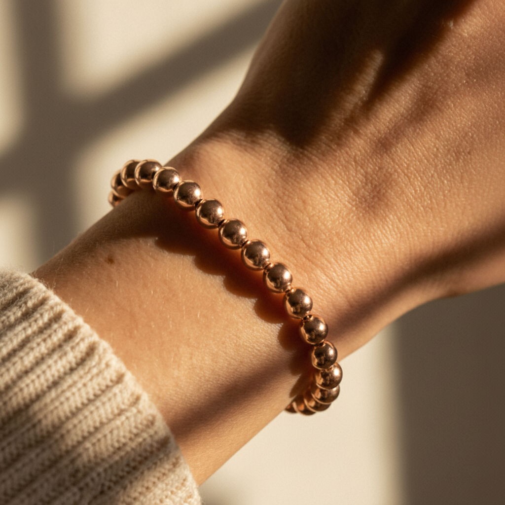 6mm Rose Gold Filled Bead Bracelet Stretch Waterproof Statement 6″