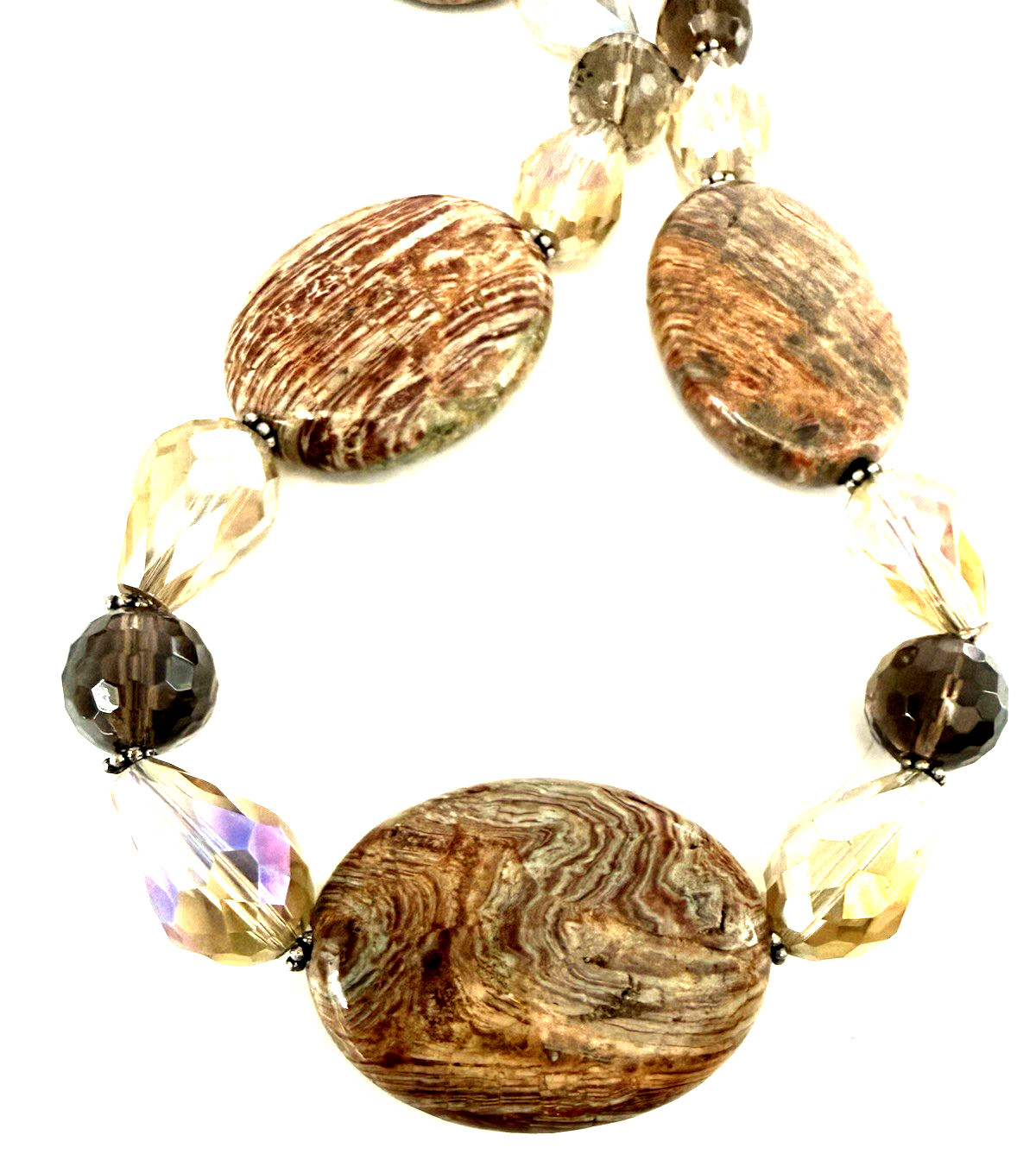 DONNA DRESSLER 17″ Chunky Brown/Orange Agate & Crystal 925 Sterling Necklace