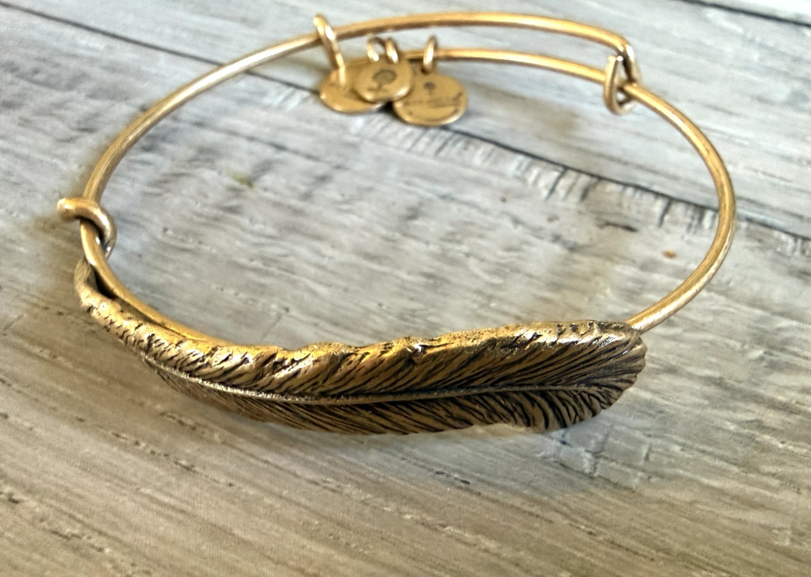 Alex and Ani Rafaelian Gold Finish Expandable Bracelet Set Feather & Beaded
