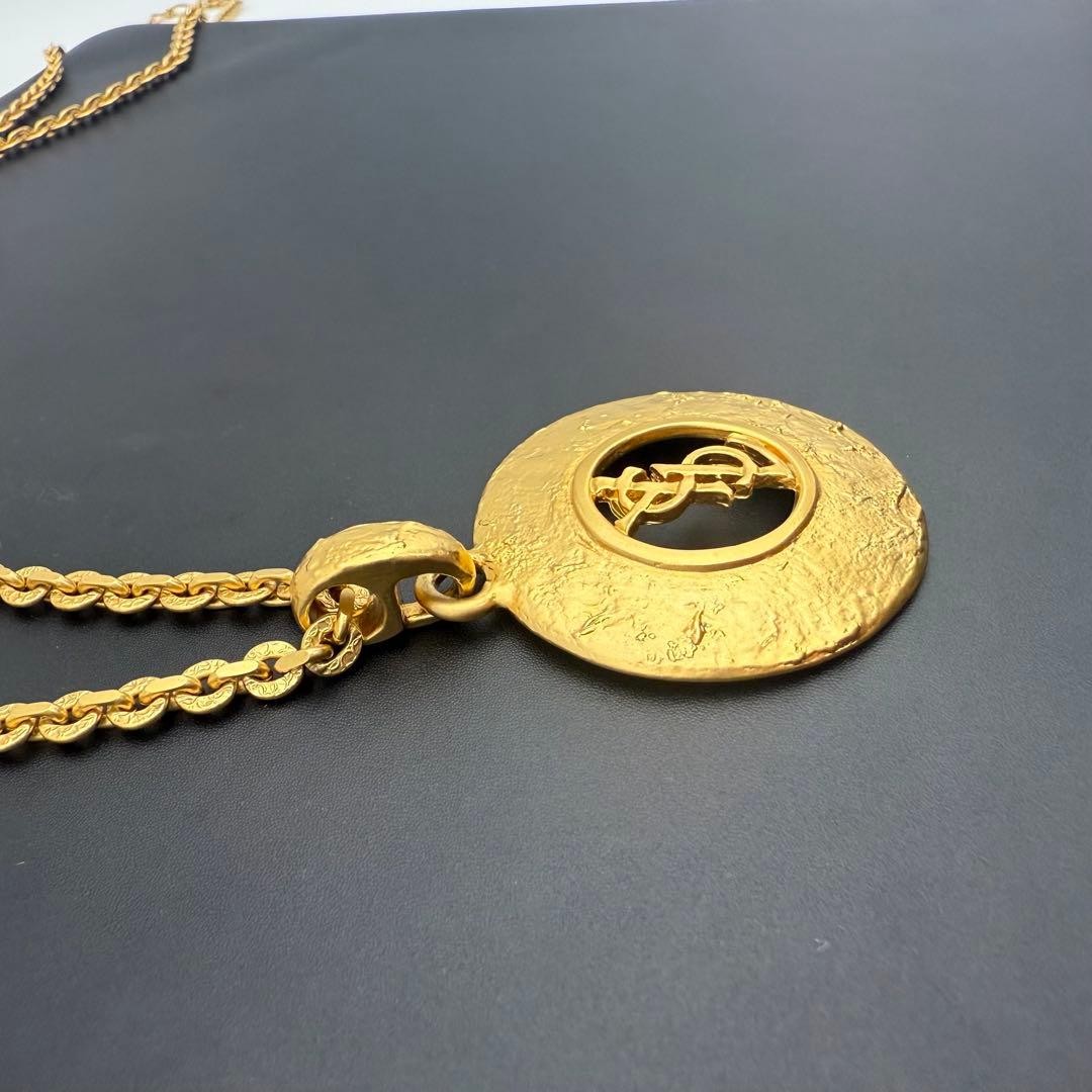 Yves Saint Laurent YSL Necklace Cassandra Medallion Gold Vintage Japan Mint 80