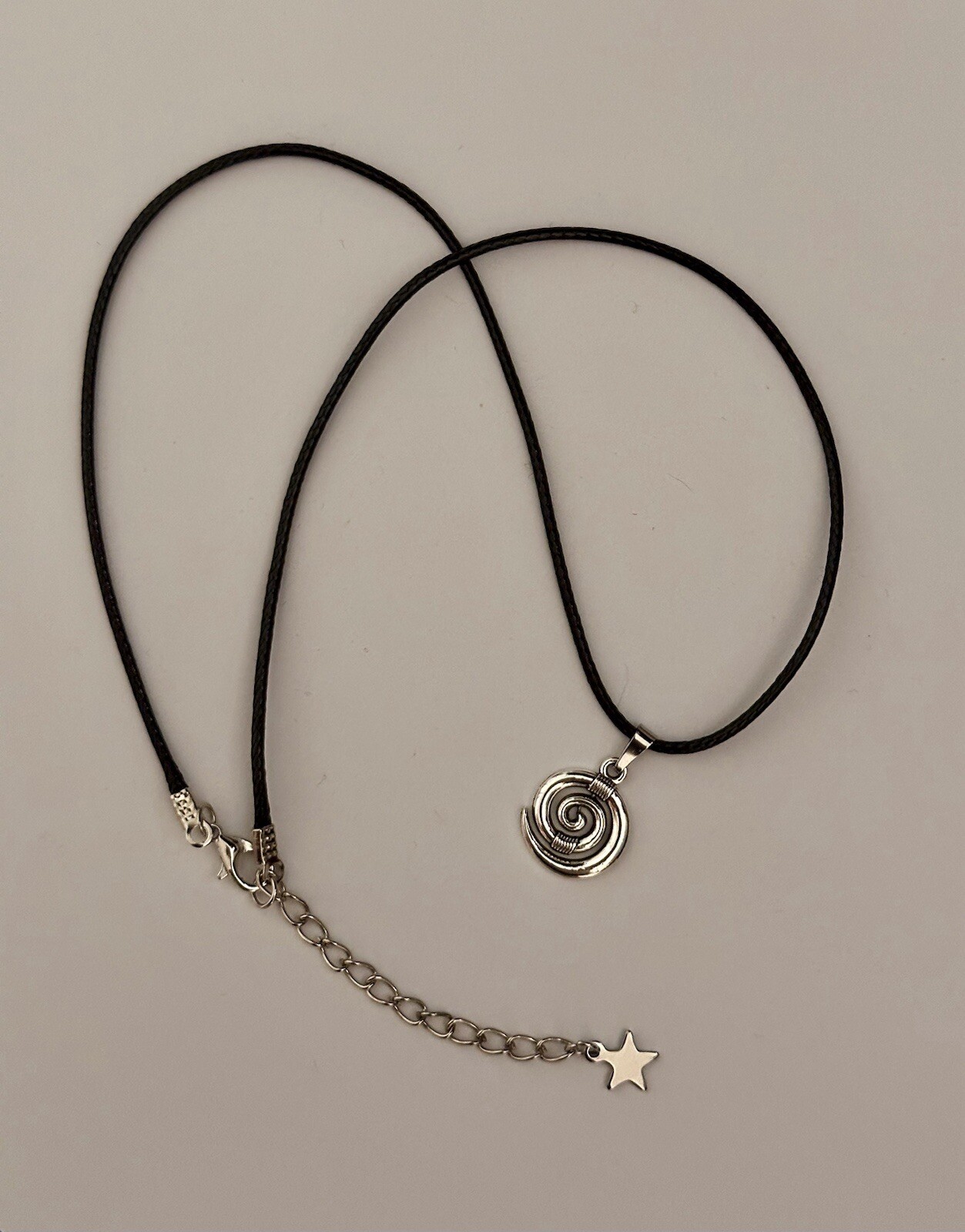 Silver Spiral Swirl Pendant Necklace Black Cord Unisex Women Men Brand New