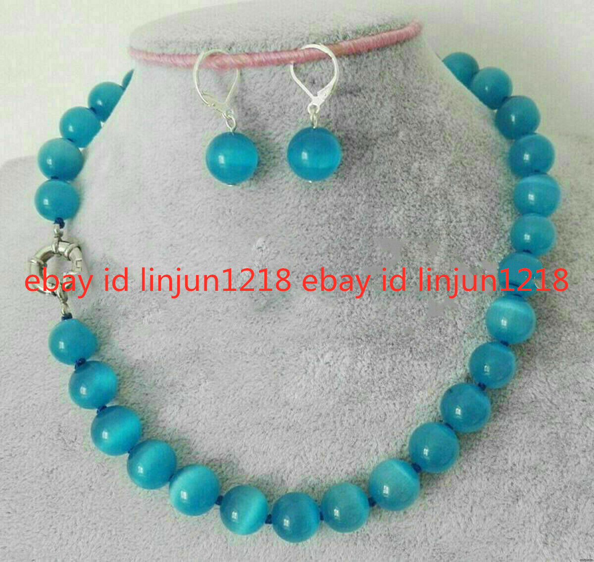 10mm Red Jade Tiger’s Topaz Opal Moonstone Beads Necklace Earing Set 18”
