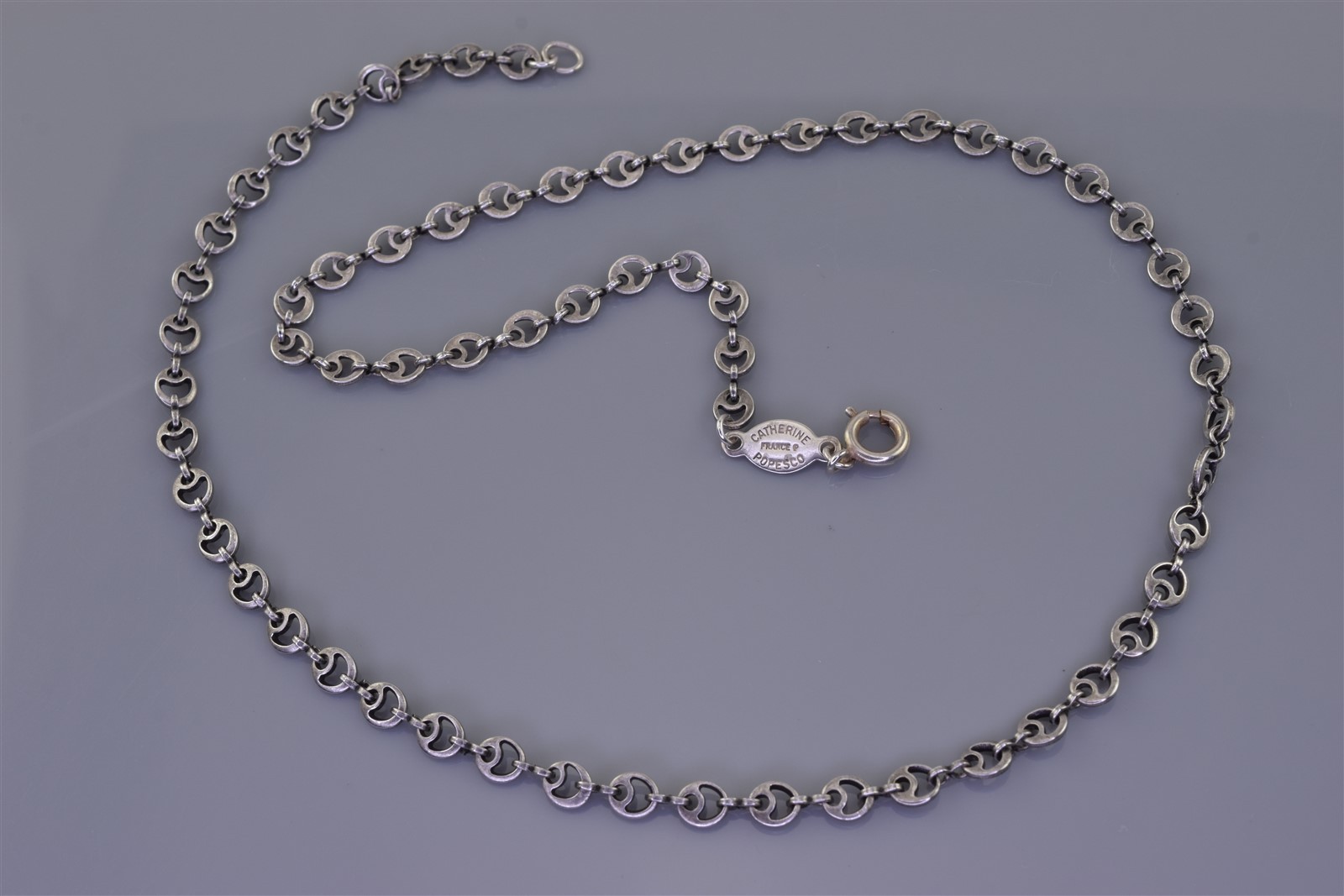 Catherine Popesco Silver 4.5mm Art Nouveau Deco Circle Link Necklace France 18″
