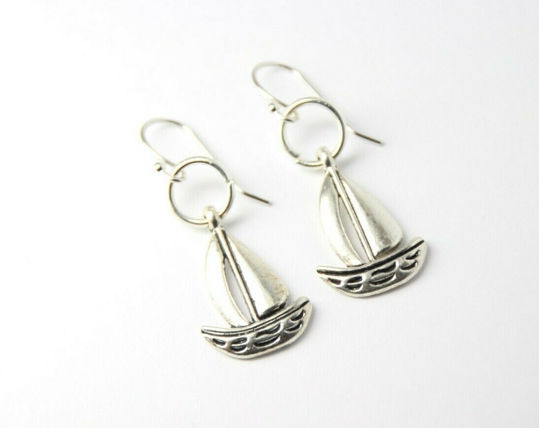Sailboat Charm Earrings 925 sterling silver Hooks pewter Charms Sailor Mariner