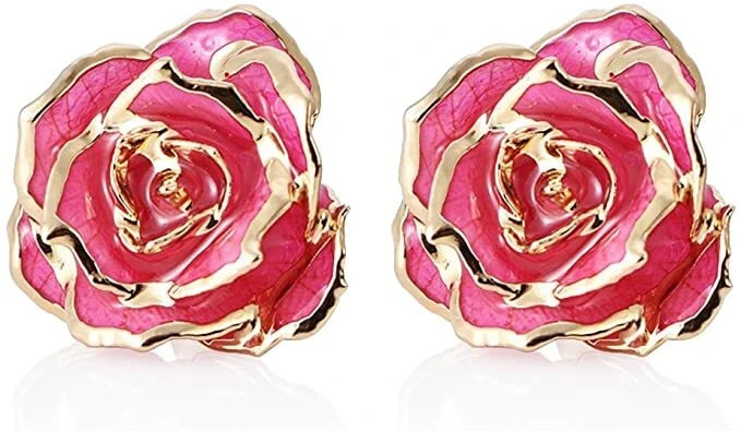 Pink 24K Gold Dipped Real Forever Rose Stud Earrings