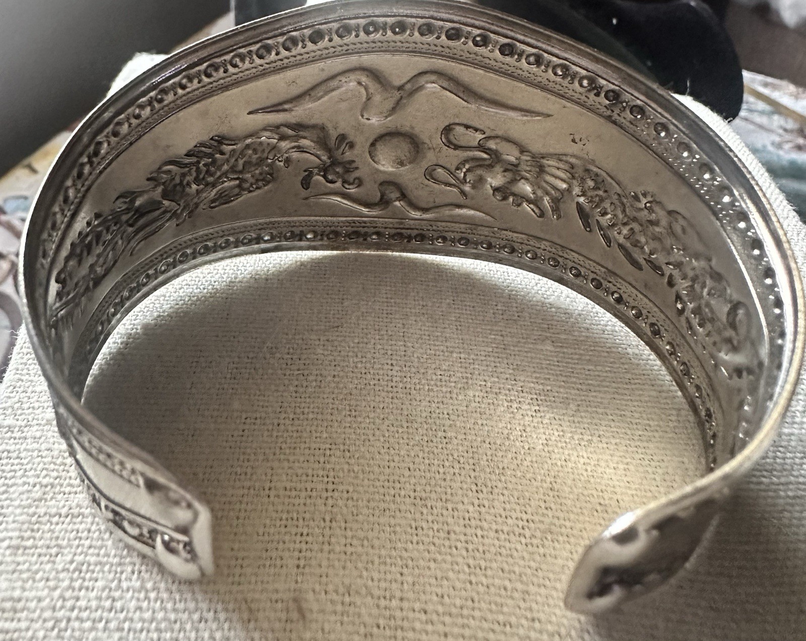 Wide Silver Tone Dragon Cuff Bracelet Asian Inspired Statement 1.5”