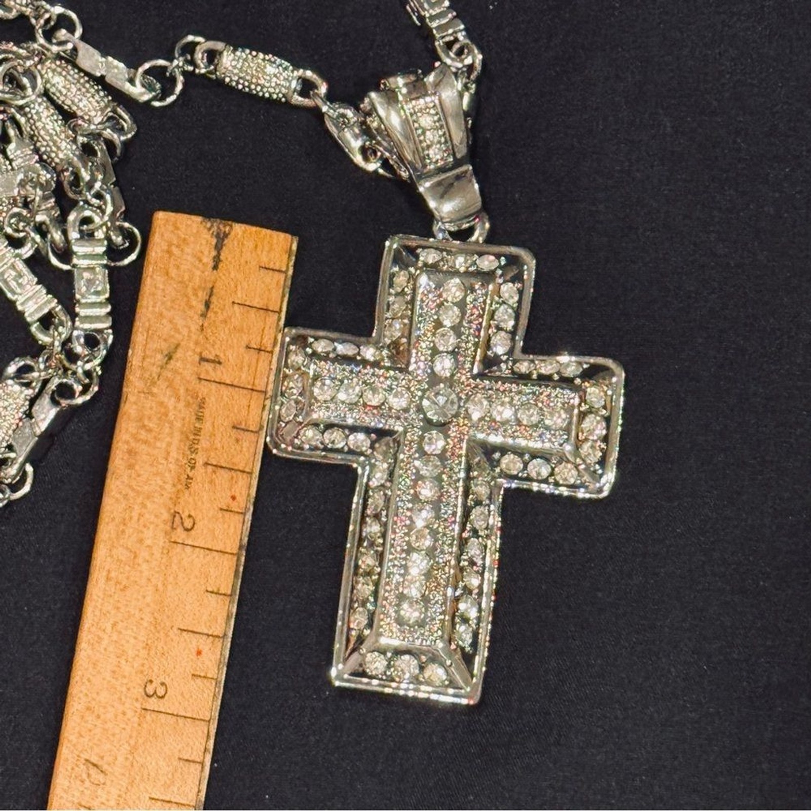 Men’s Iced Out VVS CZ Cross Pendant – Stainless Steel Rhodium Plated Bling 30 in