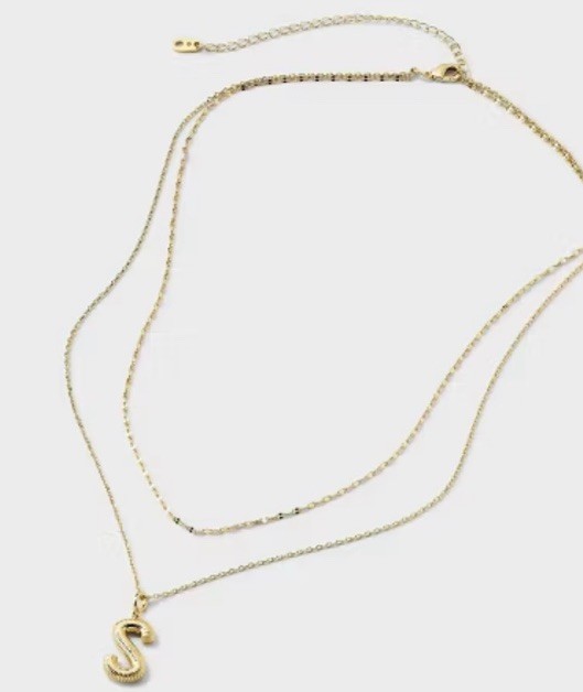 14k Gold Dipped Cubic Zirconia Duo Necklace – Letter S – A New Day
