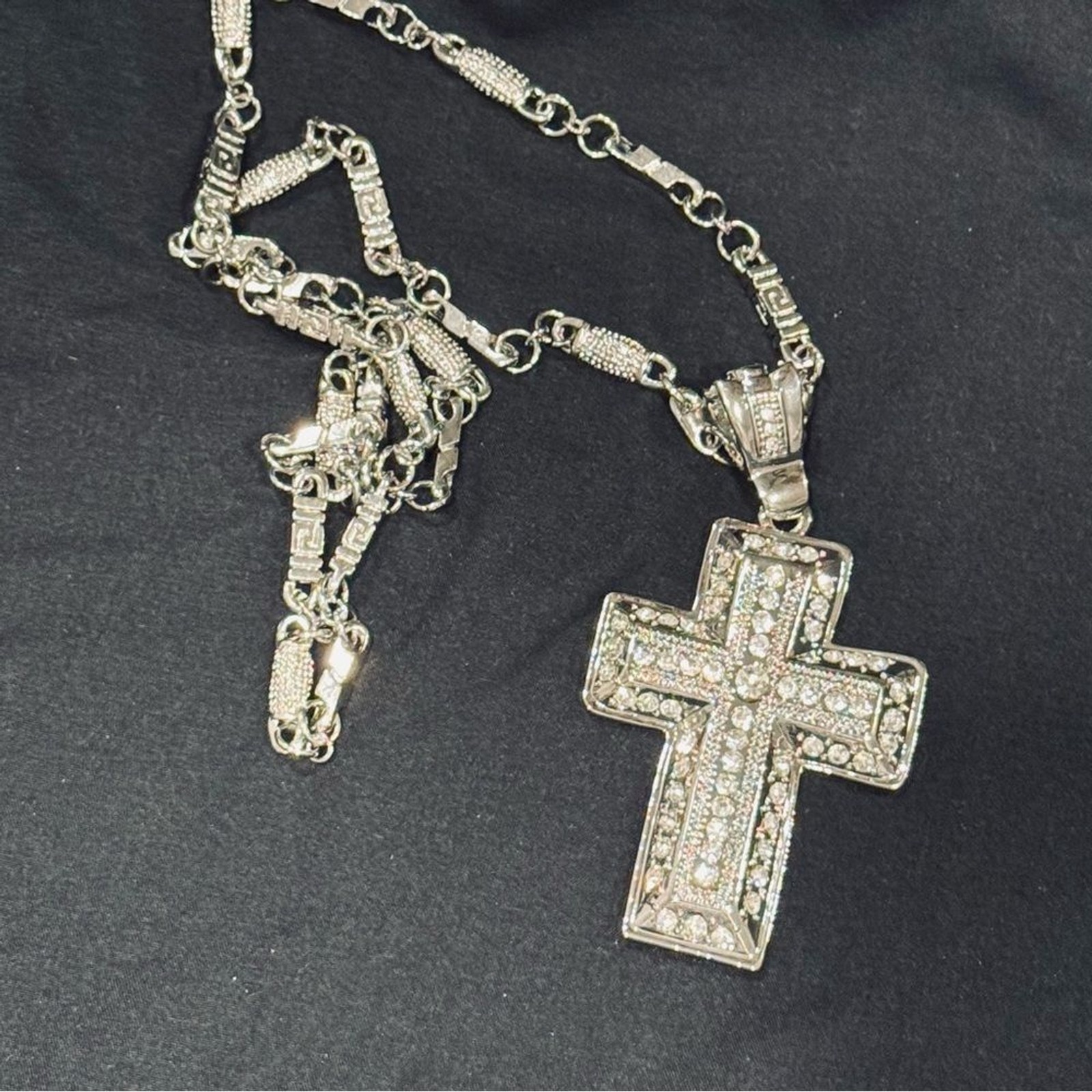 Men’s Iced Out VVS CZ Cross Pendant – Stainless Steel Rhodium Plated Bling 30 in
