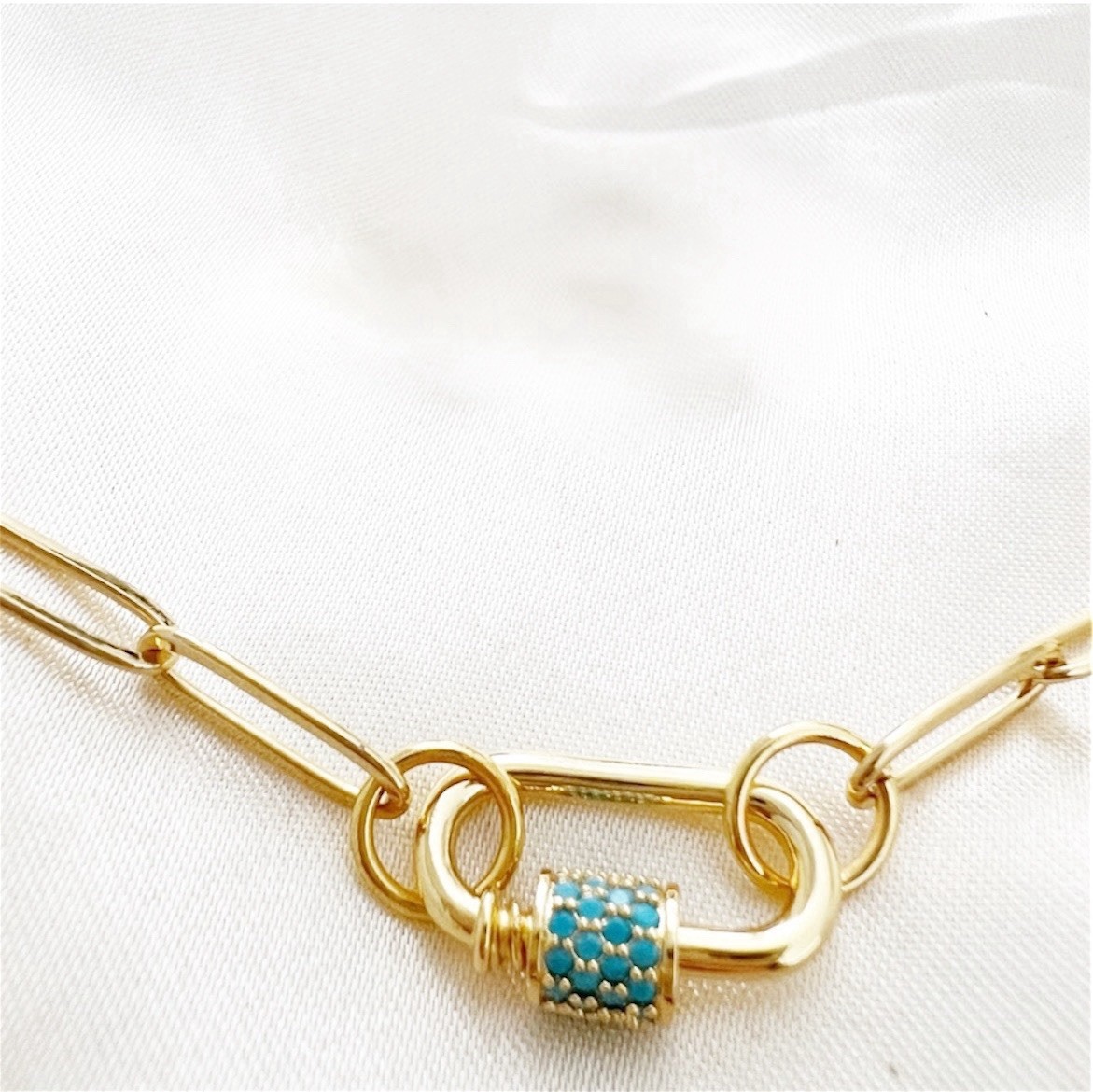 18K Gold Plated Locked Heart Carabiner Necklace Titanium Steal Womens Jewelry