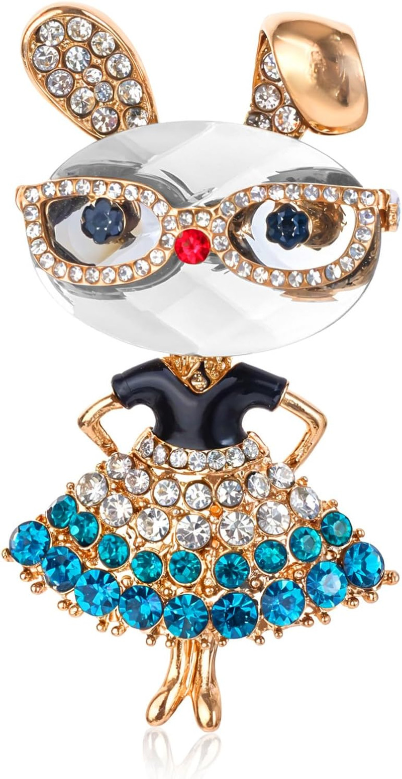 Rhinestone Lady Rabbit Brooch Dainty Cute Christmas Jewelry Crystal Easter Bunny