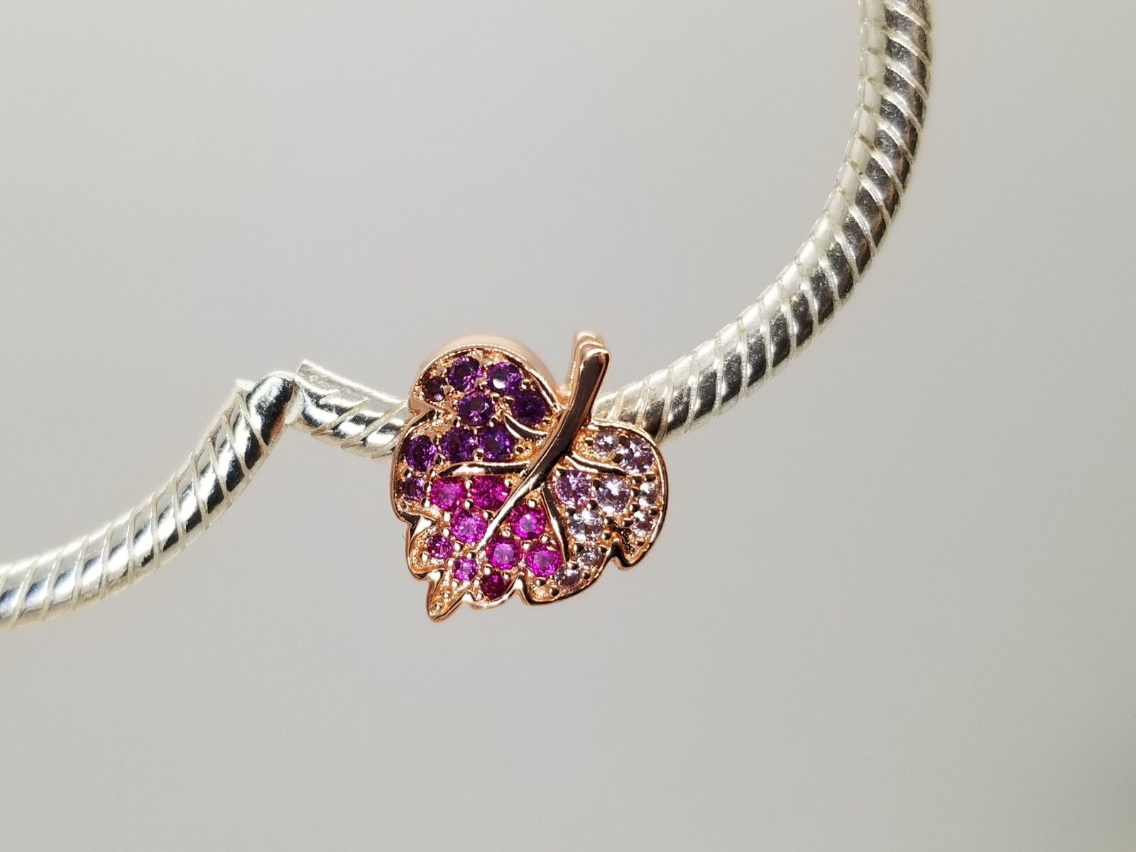 Authentic Pandora Rose Gold Pink Sparkling Pave Leaf Charm