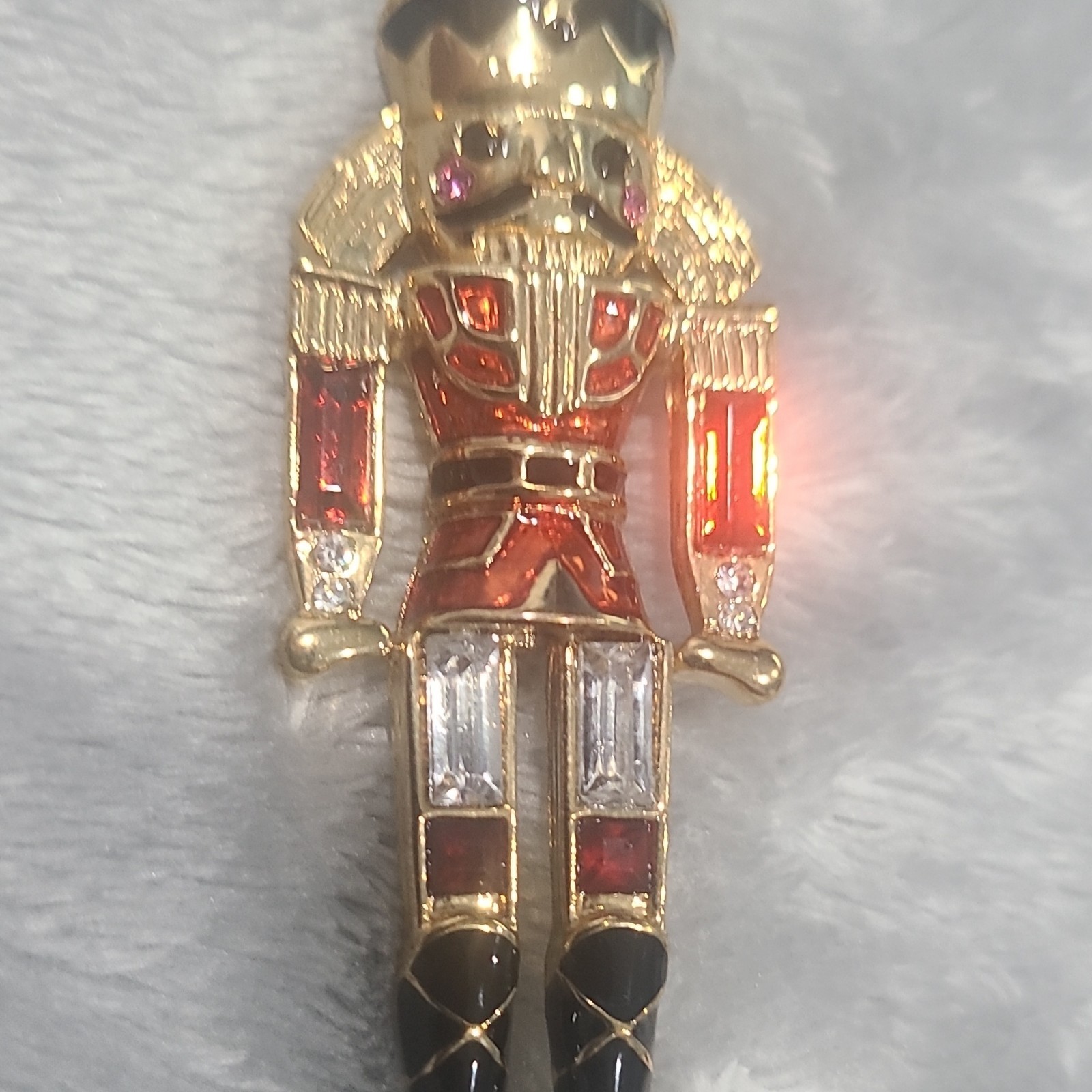 Gold Tone Nutcracker Christmas Brooch Pin Red, Monet