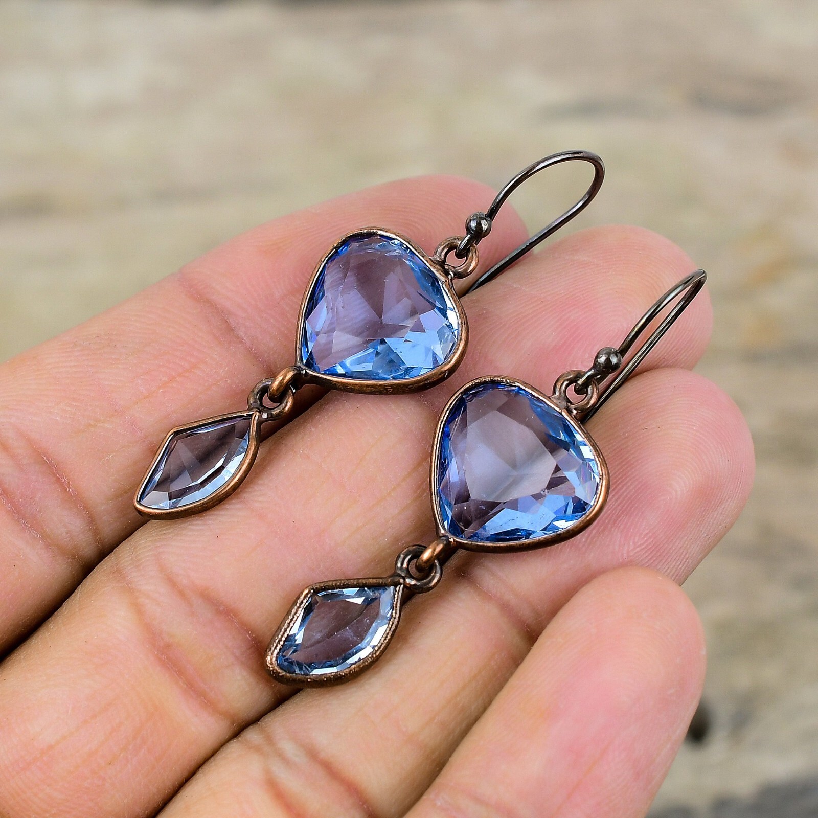 Tanzanite Quartz Copper Gift For Mum Electroformed Drop/Dangle Earrings 2.01″