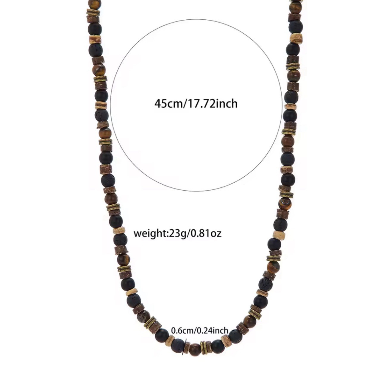 Mens Boho Necklace Tiger Eye Lava Stone Wood Beads Surfer Handmade Choker