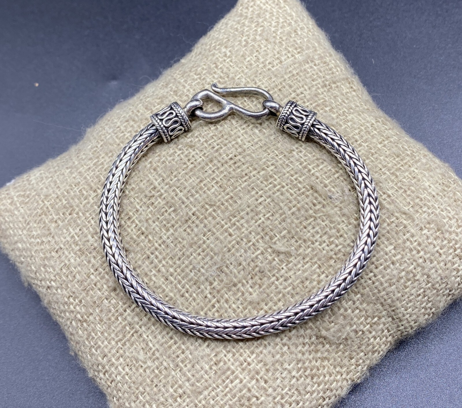 BA-Sterling Silver Bali Style Foxtail Spiga Wheat Hook Bracelet