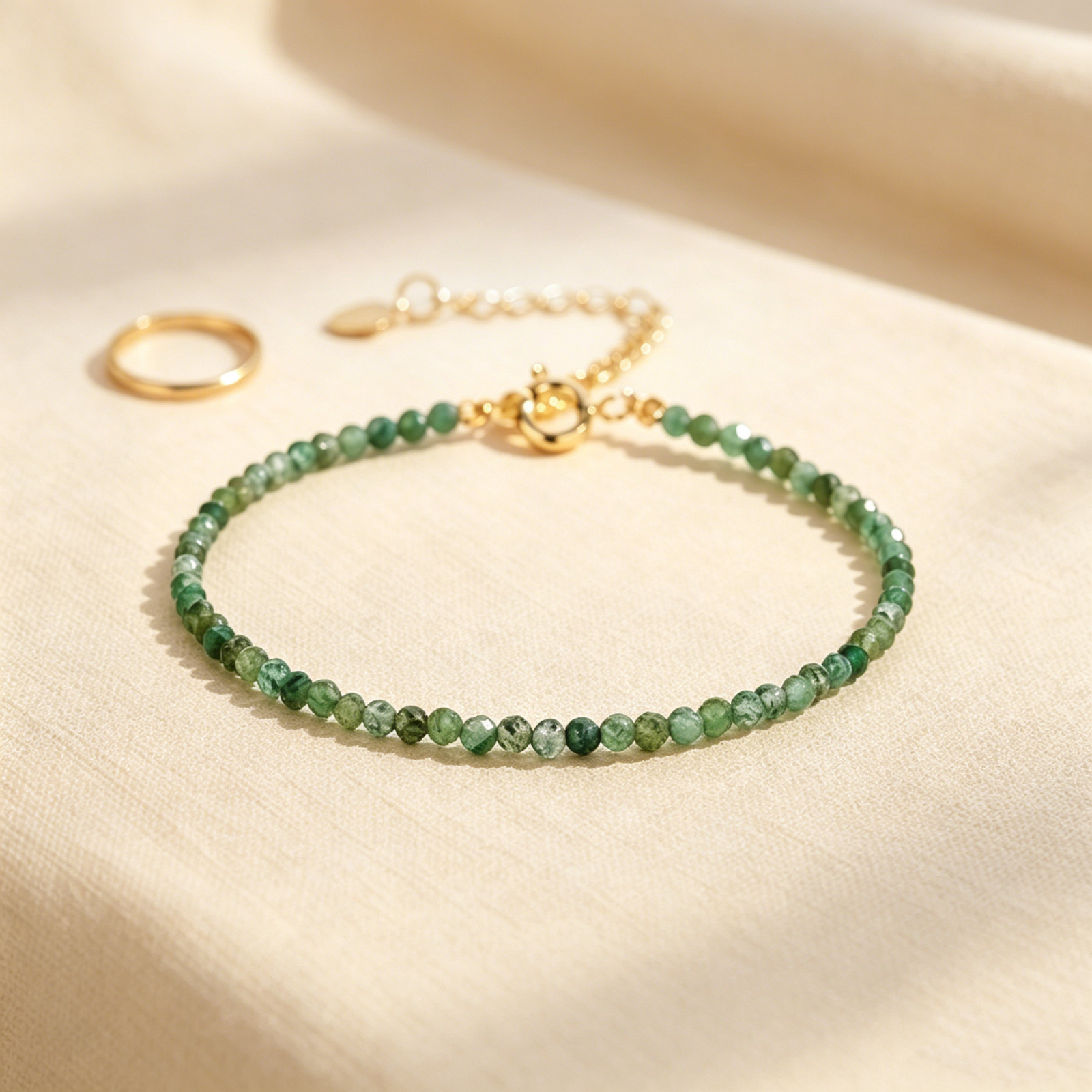 Natural Emerald Beaded Dainty Gold Filled Bracelet Minimalist Stackable Jewelry