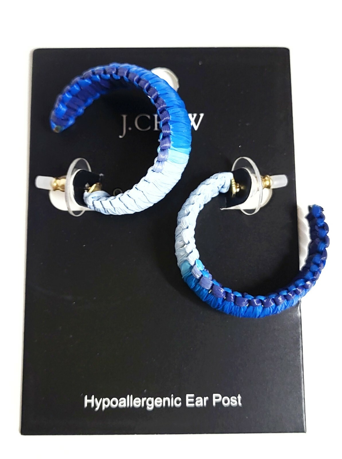 J.Crew Factory Raffia Wrapped Hoop Earrings Blue Ombre Multi Hypoallergenic NWT