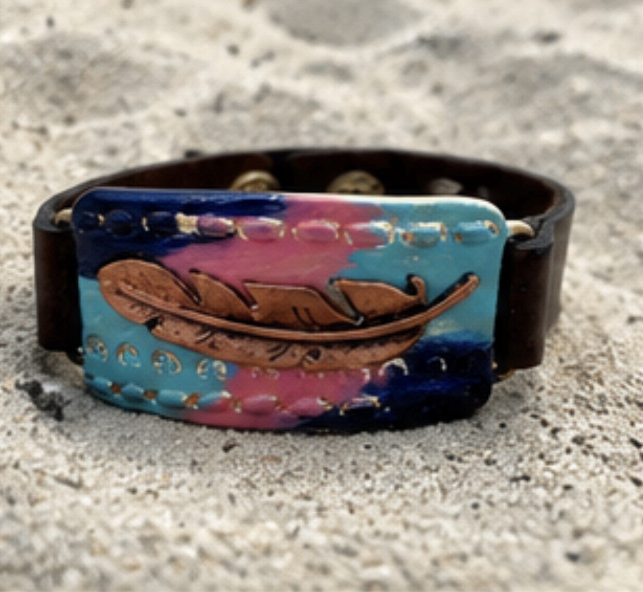 Caligirl Leaf Cuff, Adjustable Vegan leather Bracelet