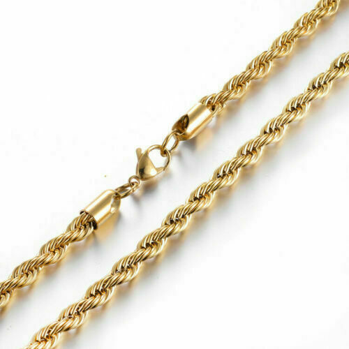 Pretty New Yellow Gold Tone Stainless Steel Twisted Rope 8″ Link Chain Bracelet