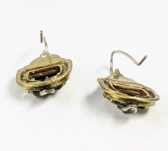 Artisan Handmade Brass & Sterling Seed Pearl Regal Style 1 5/8″ Pierced Earrings