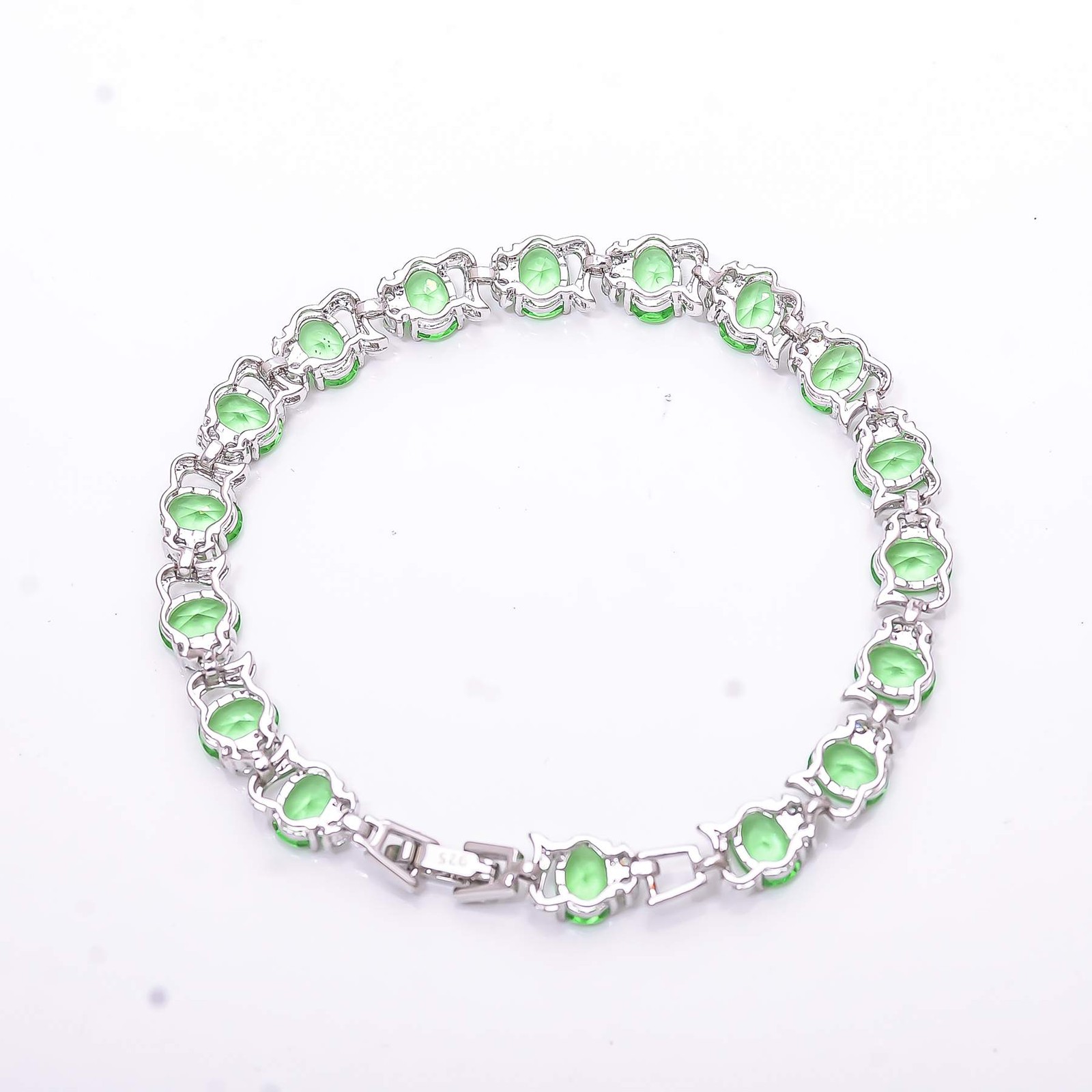 Green Amethyst & Cubic Zirconia 925 Sterling Silver Tennis Bracelet 7.99″ B16